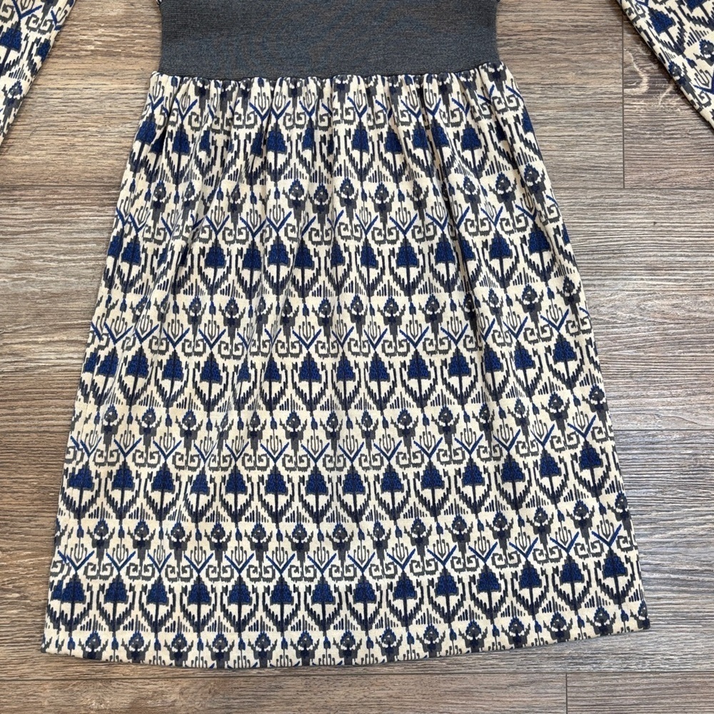 Vintage Goldworm Virgin Merino Wool Blue and Cream Patterned Dress Made In Italy - Picture 6 of 15